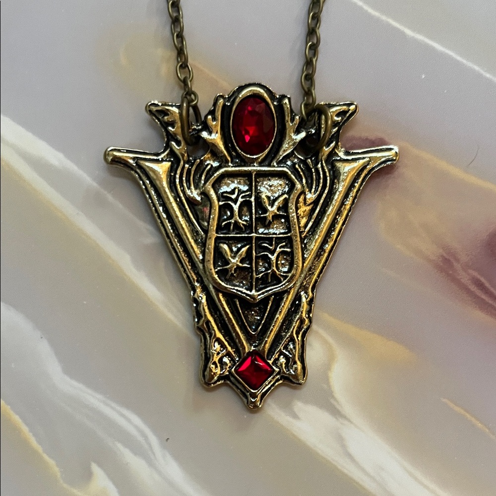 Source Unknown Gold Necklace with Red Accents